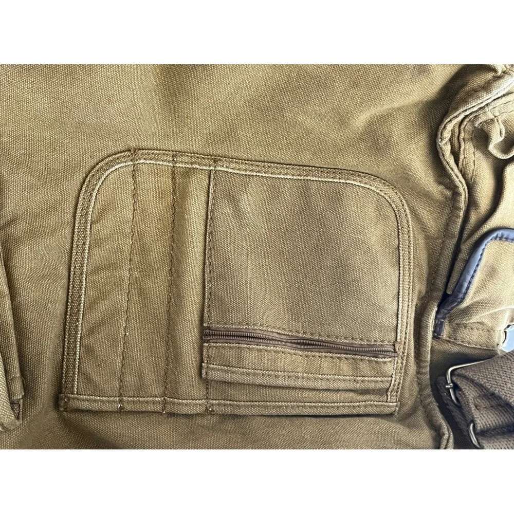 Aeropostale Authentic Brand Khaki Canvas Messenger Bag with Leather‎ Accents